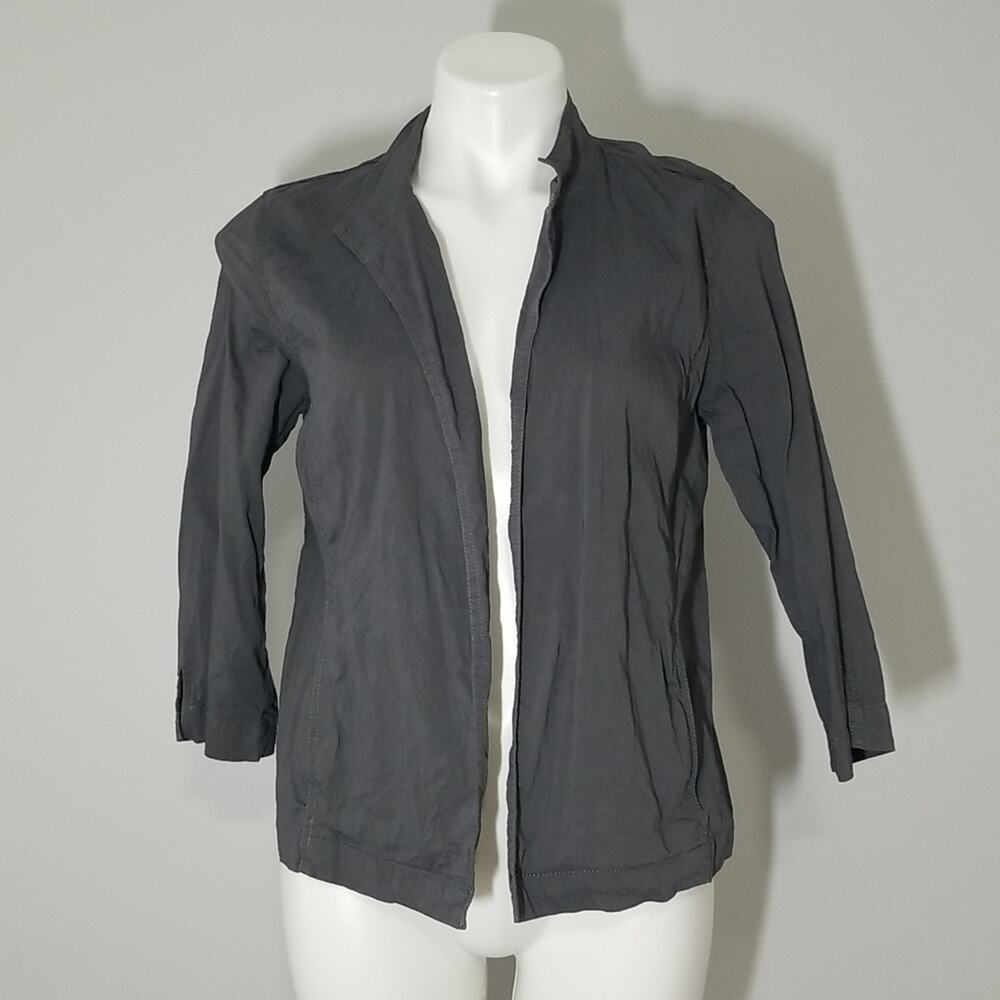 Eileen Fisher Grey Linen Blend Open Front Jacket Size Small Minimalist Boho